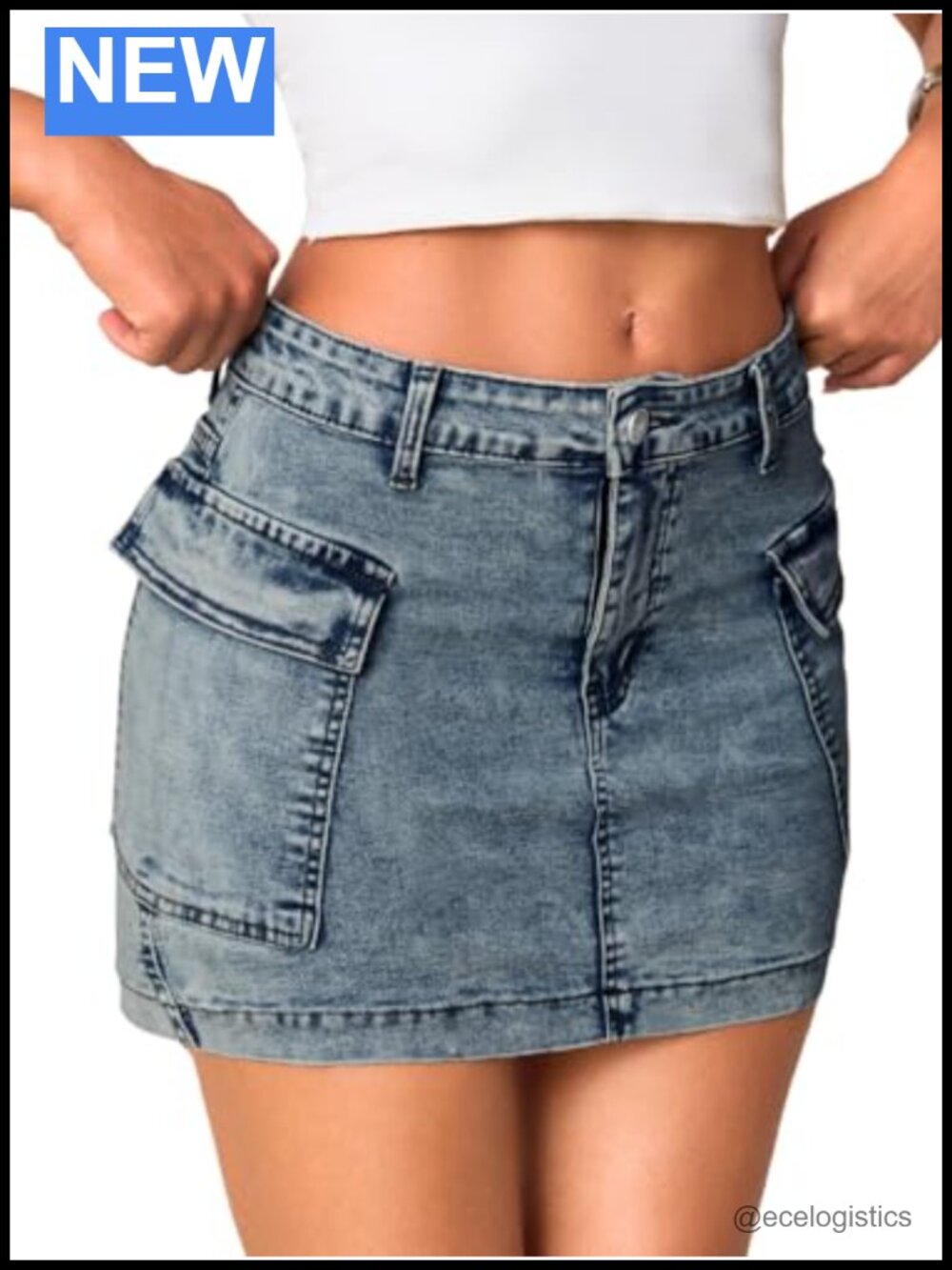 Women's Cargo Denim Mini Skirt Low Rise Stretchy Bodycon Club Party Casual